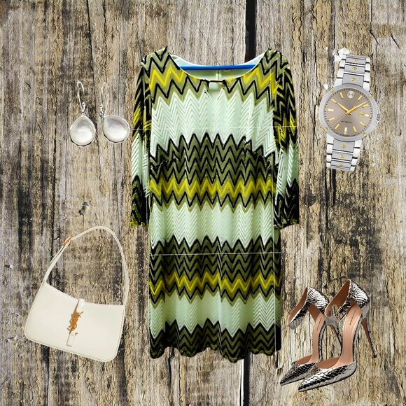 Tacera Chevron Chic Midi Dress – Bold Patterns, Effortless Style - Picture 1 of 5